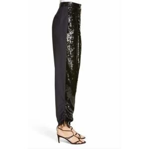 New Tibi Sequin Pant Navy Black Combo Wool Trouser 0 / XS